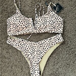 ZAFUL Women's Spotted Bikini Set - Black and Cream
